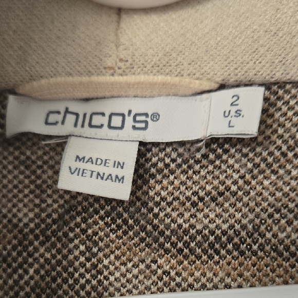 Chico's Elegant Cream and Brown Leaf And Floral Fringe Cardigan - Picture 2 of 5